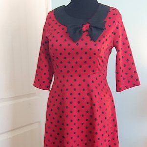Lindy Bop Red Polka Dot Secretary Dress L